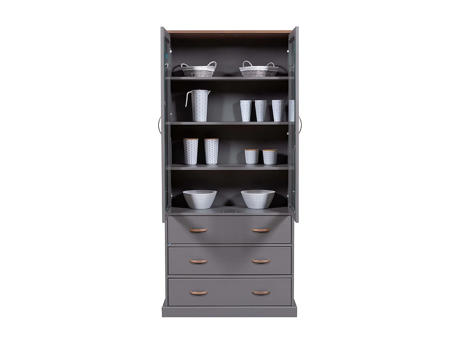 MELINA - Vitrine 2 Portes 3 Tiroirs en MDF Laqué Gris Foncé