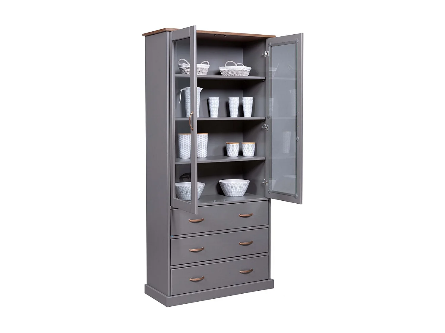 MELINA - Vitrine 2 Portes 3 Tiroirs en MDF Laqué Gris Foncé