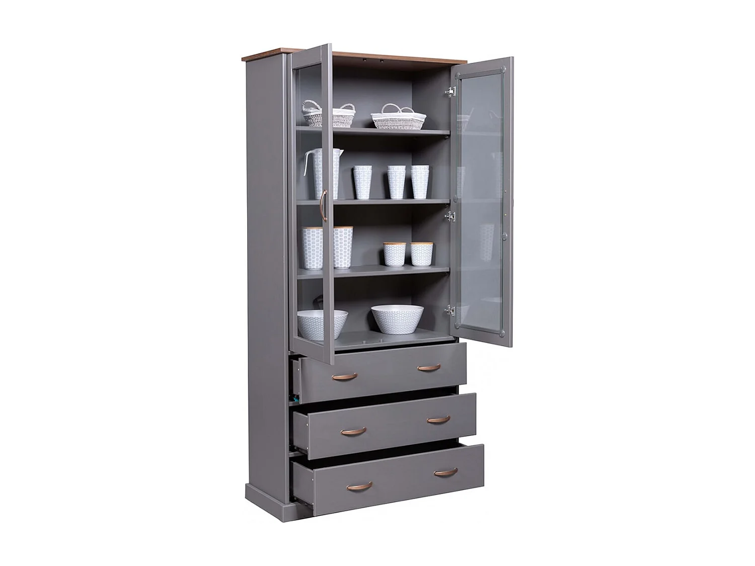 MELINA - Vitrine 2 Portes 3 Tiroirs en MDF Laqué Gris Foncé
