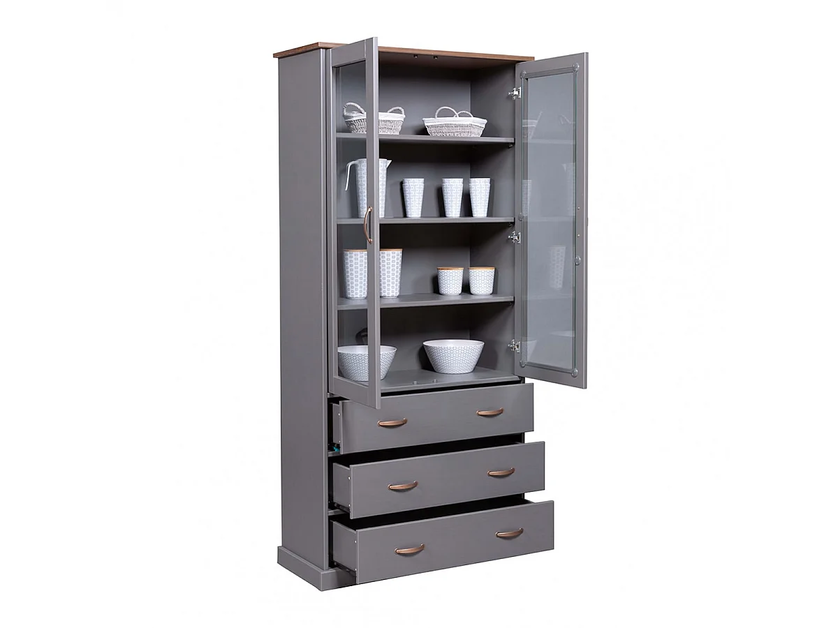 MELINA - Vitrine 2 Portes 3 Tiroirs en MDF Laqué Gris Foncé