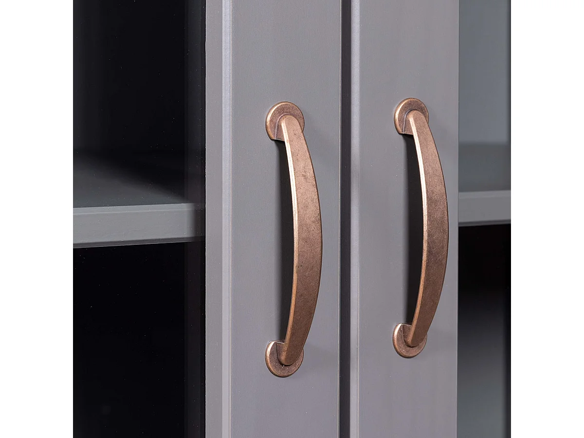 MELINA - Vitrine 2 Portes 3 Tiroirs en MDF Laqué Gris Foncé
