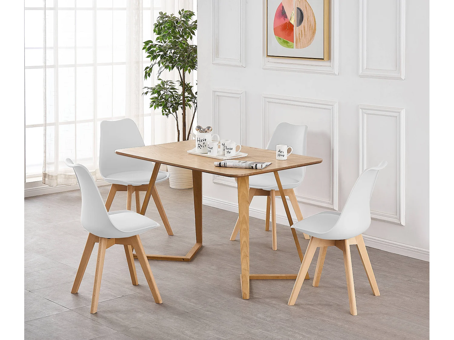 Dallas - Table Rectangulaire Style Scandinave - Effet Chêne