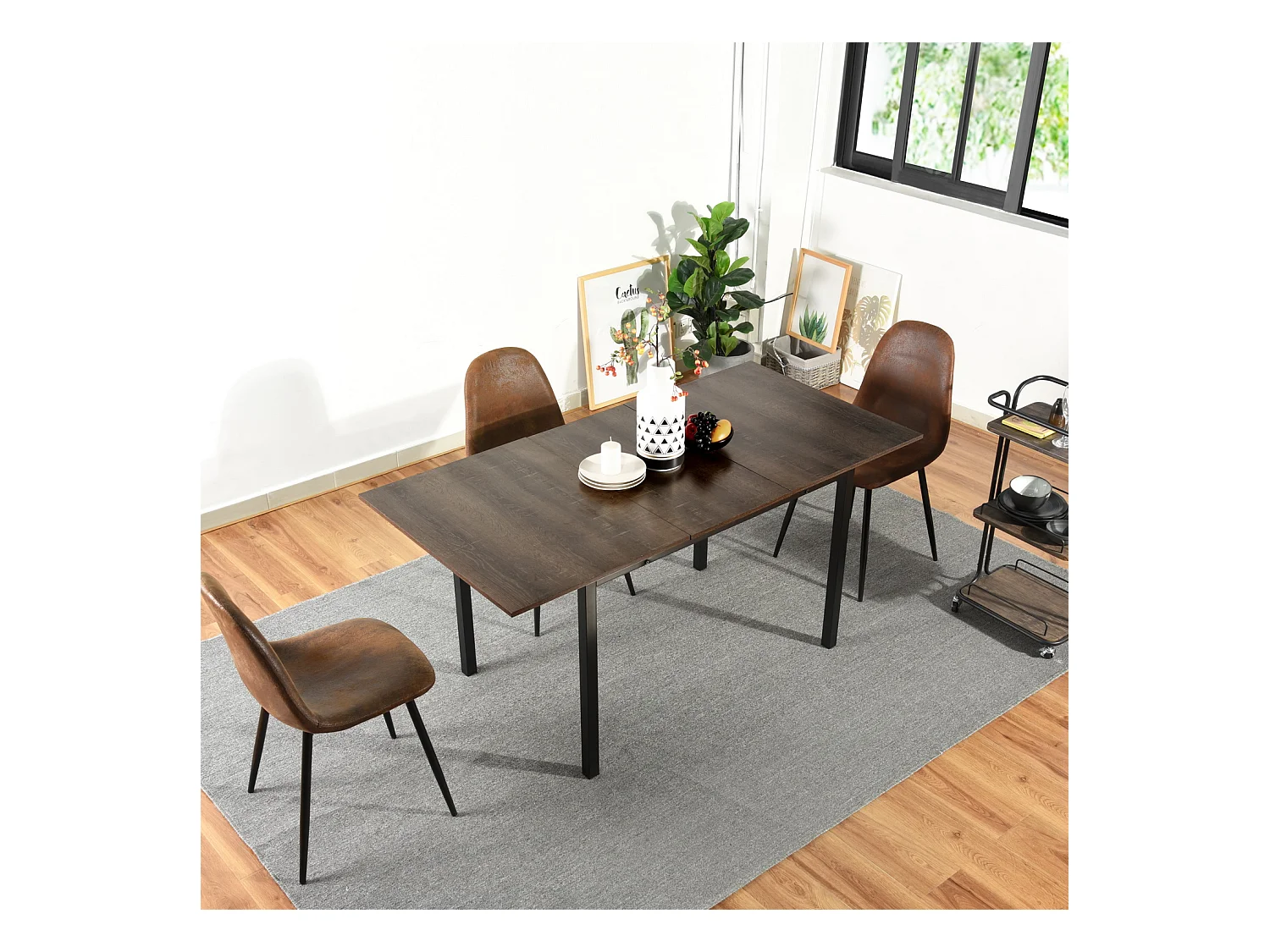 Table Salle à Manger Extensible Style Industriel 4 a 6 Personnes pour Salon Cuisine, Cadre Métallique Robuste, Noir, 120-160x80x75cm