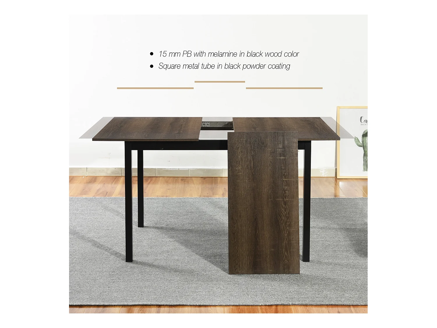 Table Salle à Manger Extensible Style Industriel 4 a 6 Personnes pour Salon Cuisine, Cadre Métallique Robuste, Noir, 120-160x80x75cm