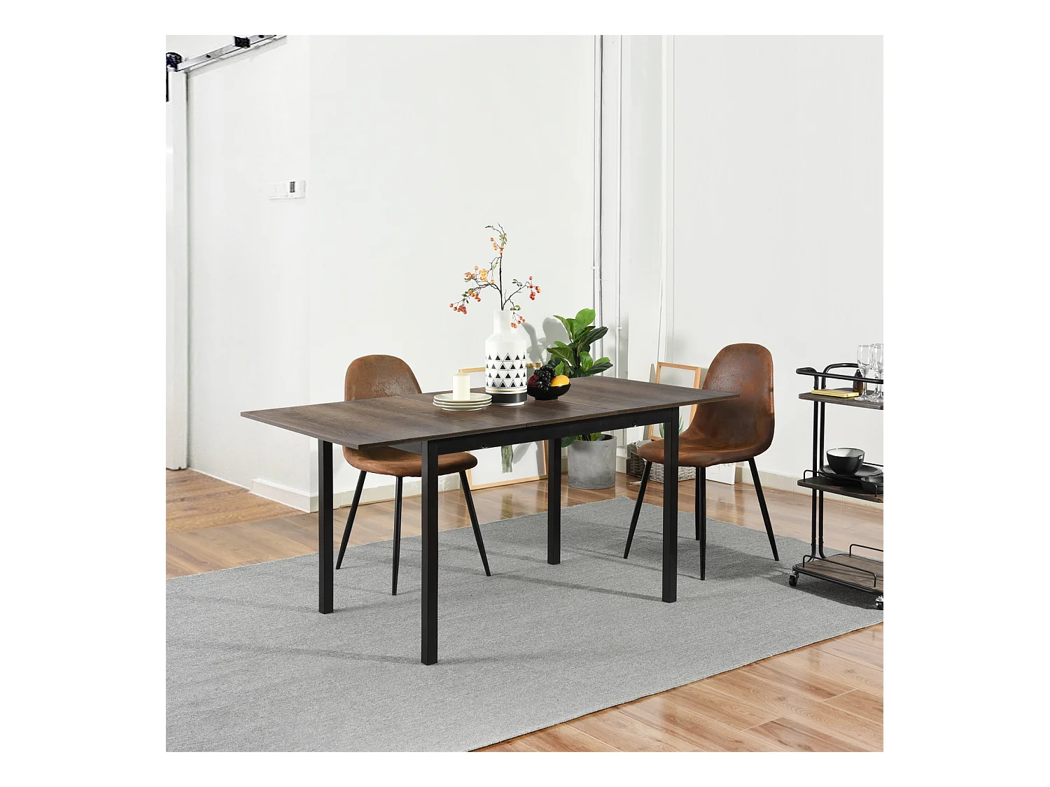 Table Salle à Manger Extensible Style Industriel 4 a 6 Personnes pour Salon Cuisine, Cadre Métallique Robuste, Noir, 120-160x80x75cm