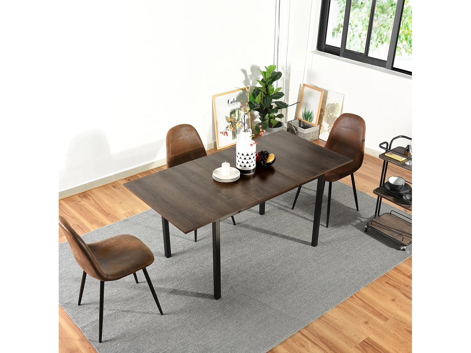 Table Salle à Manger Extensible Style Industriel 4 a 6 Personnes pour Salon Cuisine, Cadre Métallique Robuste, Noir, 120-160x80x75cm