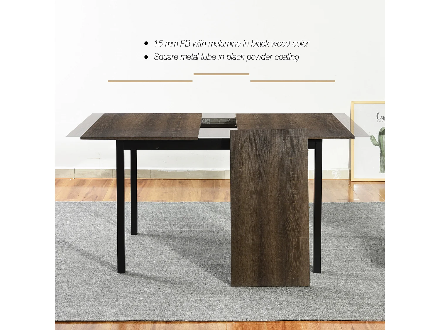 Table Salle à Manger Extensible Style Industriel 4 a 6 Personnes pour Salon Cuisine, Cadre Métallique Robuste, Noir, 120-160x80x75cm