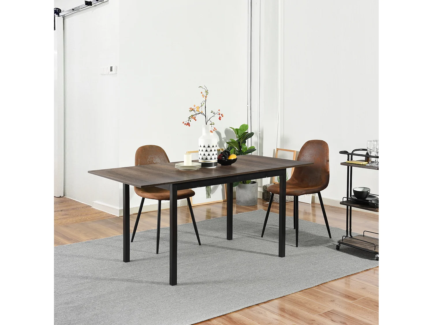 Table Salle à Manger Extensible Style Industriel 4 a 6 Personnes pour Salon Cuisine, Cadre Métallique Robuste, Noir, 120-160x80x75cm