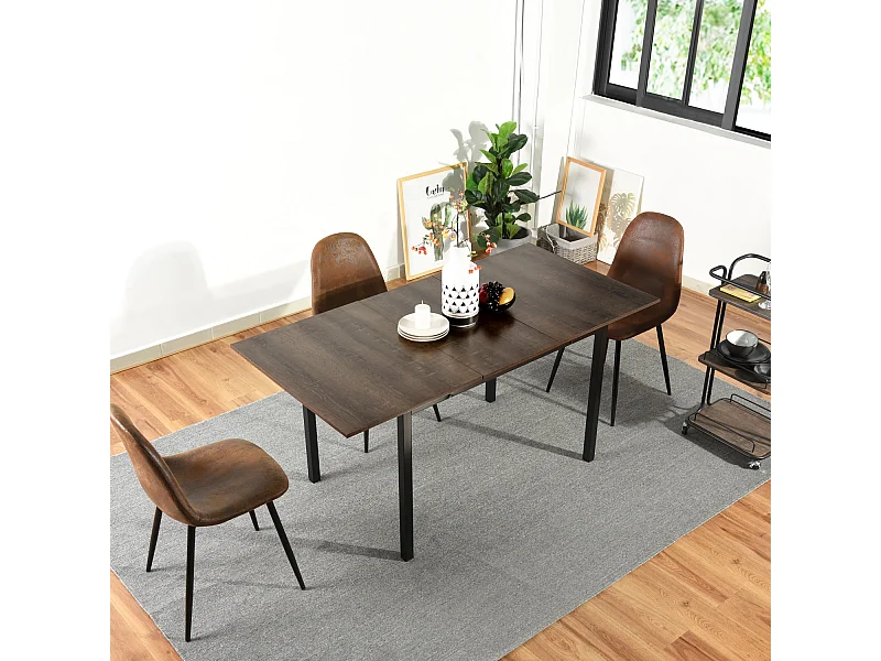 Table Salle à Manger Extensible Style Industriel 4 a 6 Personnes pour Salon Cuisine, Cadre Métallique Robuste, Noir, 120-160x80x75cm