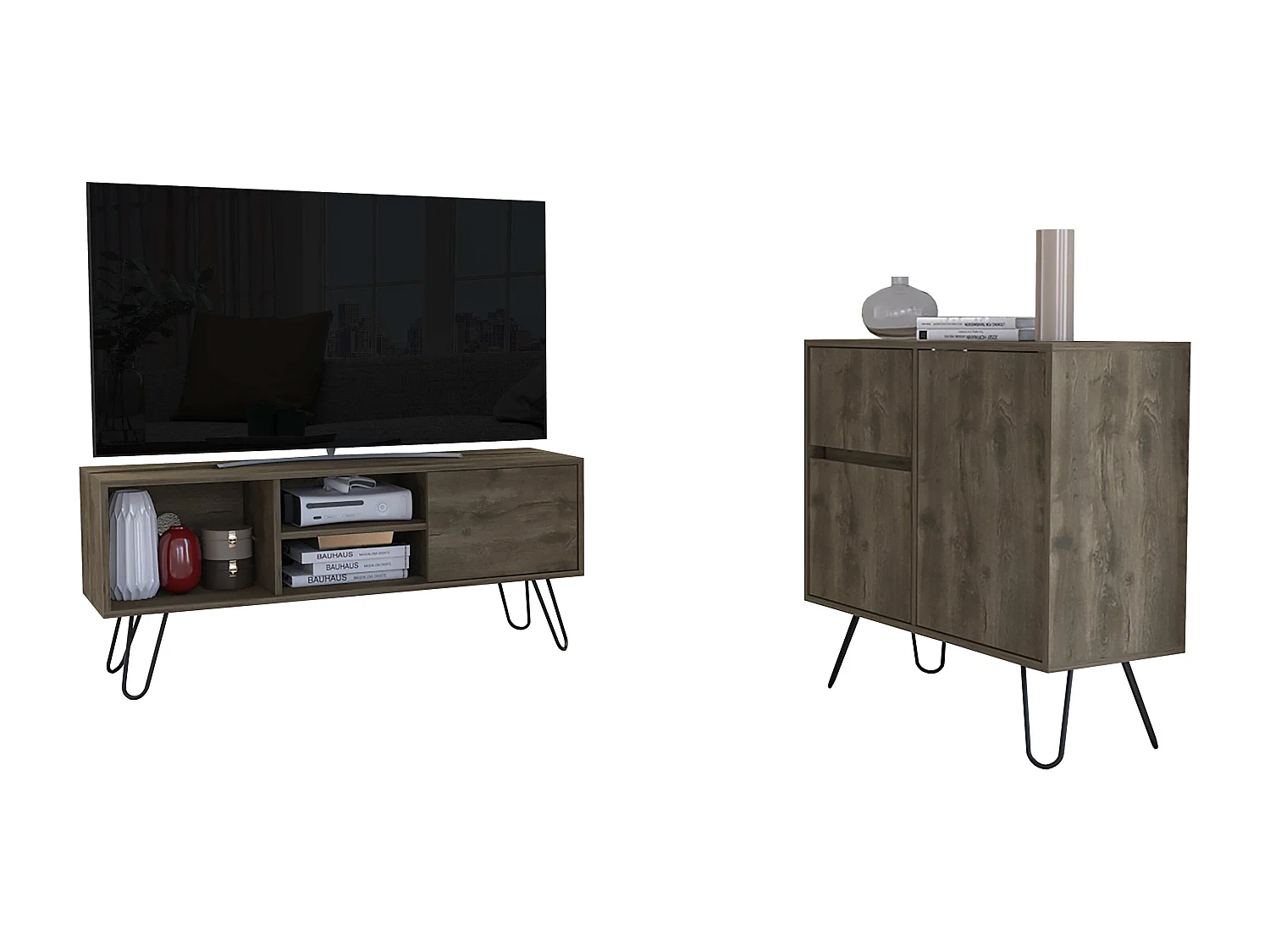 Ensemble Andorra, meubles TV Z115 Andorra, 50 pouces de télévision + Z80 Andorra Salon Sceau avec 4 armoires, 50/80 à CM x 115/80 AN CM X 35/35 P CM, ACORN