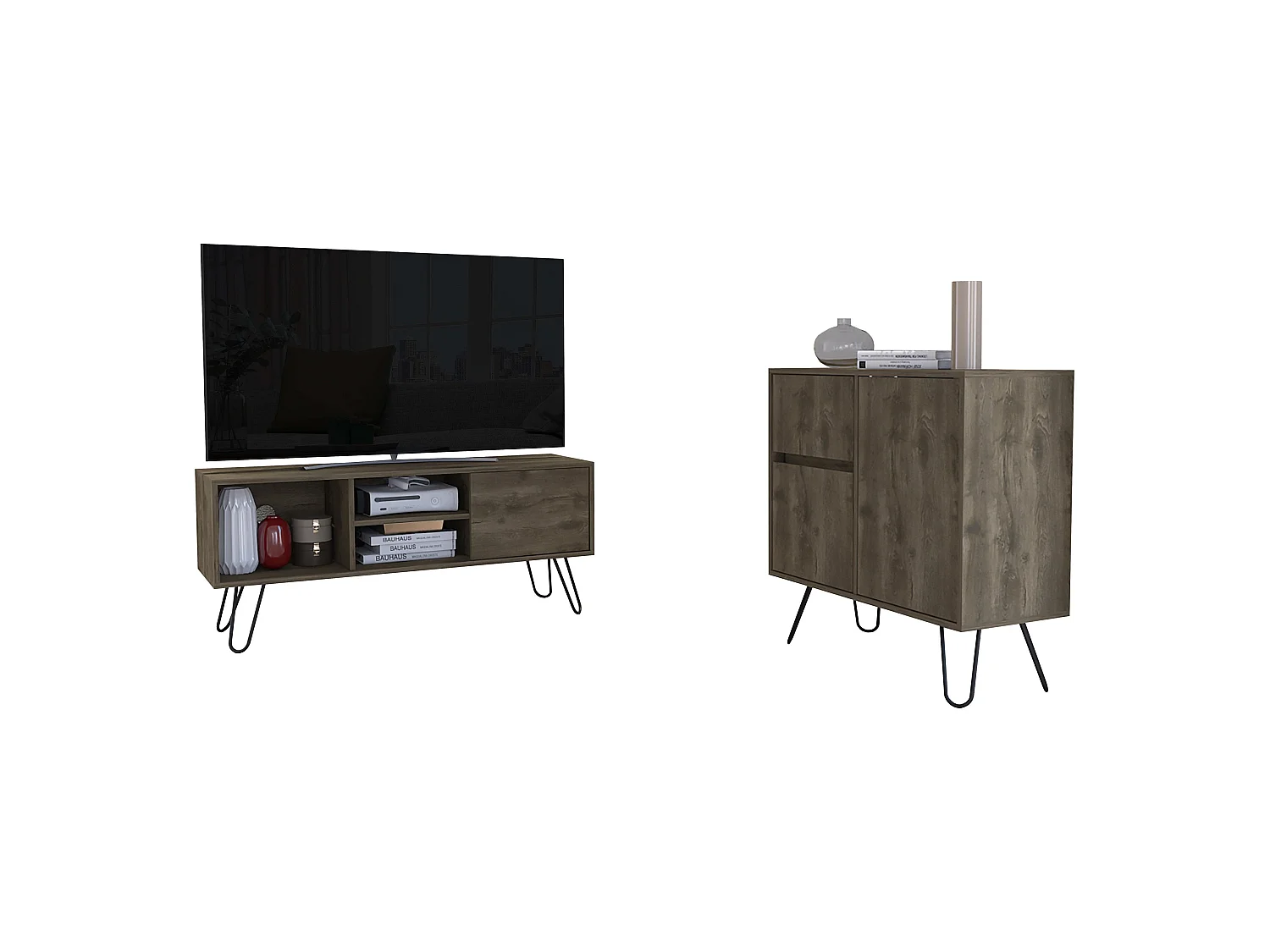 Ensemble Andorra, meubles TV Z115 Andorra, 50 pouces de télévision + Z80 Andorra Salon Sceau avec 4 armoires, 50/80 à CM x 115/80 AN CM X 35/35 P CM, ACORN