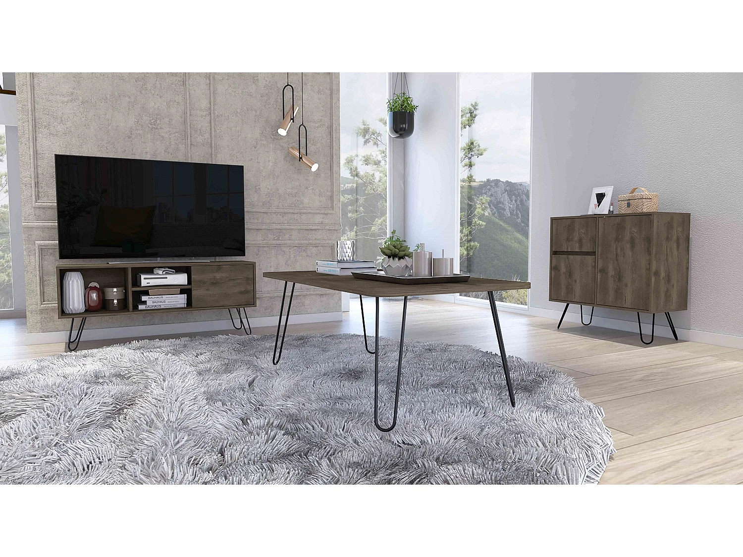 SET ANDORRA, armoire de télévision Z115 , 50 pouces TV Capacité + table centrale rectangulaire + Z80 ANDORRA SALON JOINT AVEC 4 armoires , gland