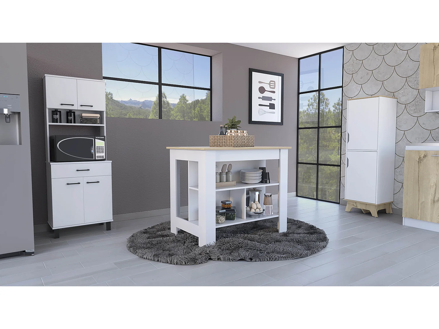 Conjunto Linea Z Cocina, Mueble Auxiliar Cocina Alto Z-65 + Alacena Buffet Cocina Z-60 + Isla De Cocina Cala