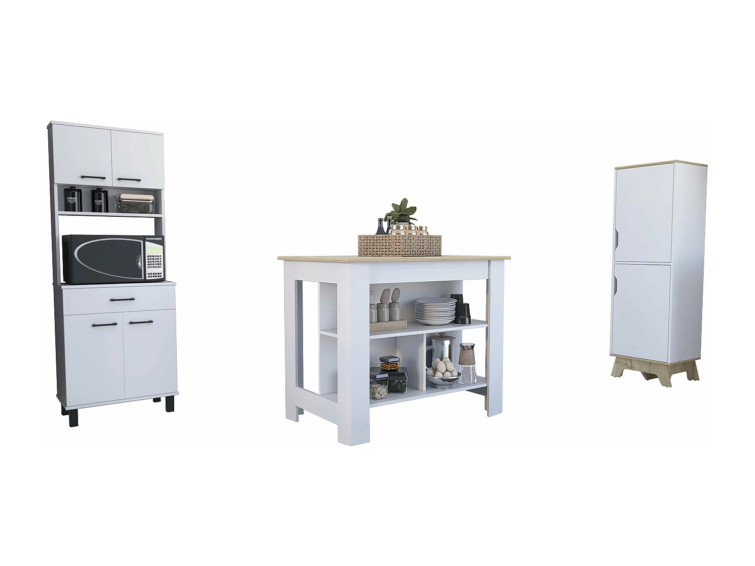 Conjunto Linea Z Cocina, Mueble Auxiliar Cocina Alto Z-65 + Alacena Buffet Cocina Z-60 + Isla De Cocina Cala