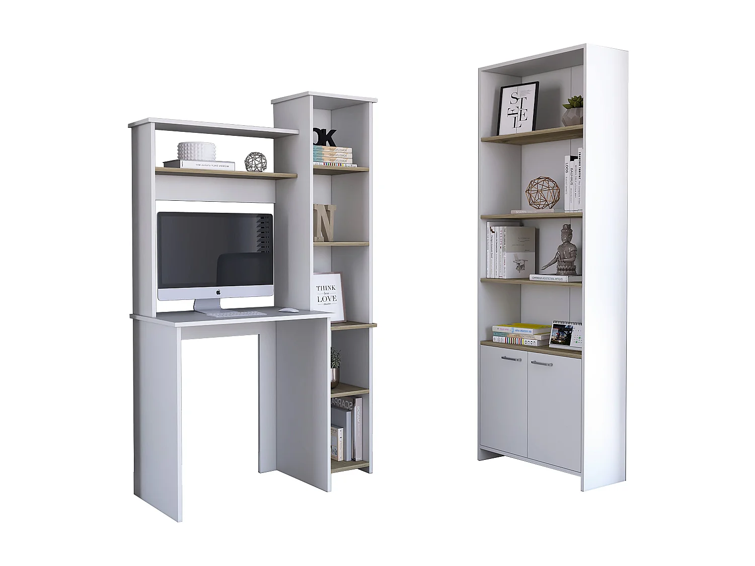 Set de bureau, Heinrich Computer Center + Z63 Bibliothèque des étagères avec 2 portes, 163.1 / 180,6 à CM x 98,5/63 A CM x 45,3 / 26 P cm, dune / blanc