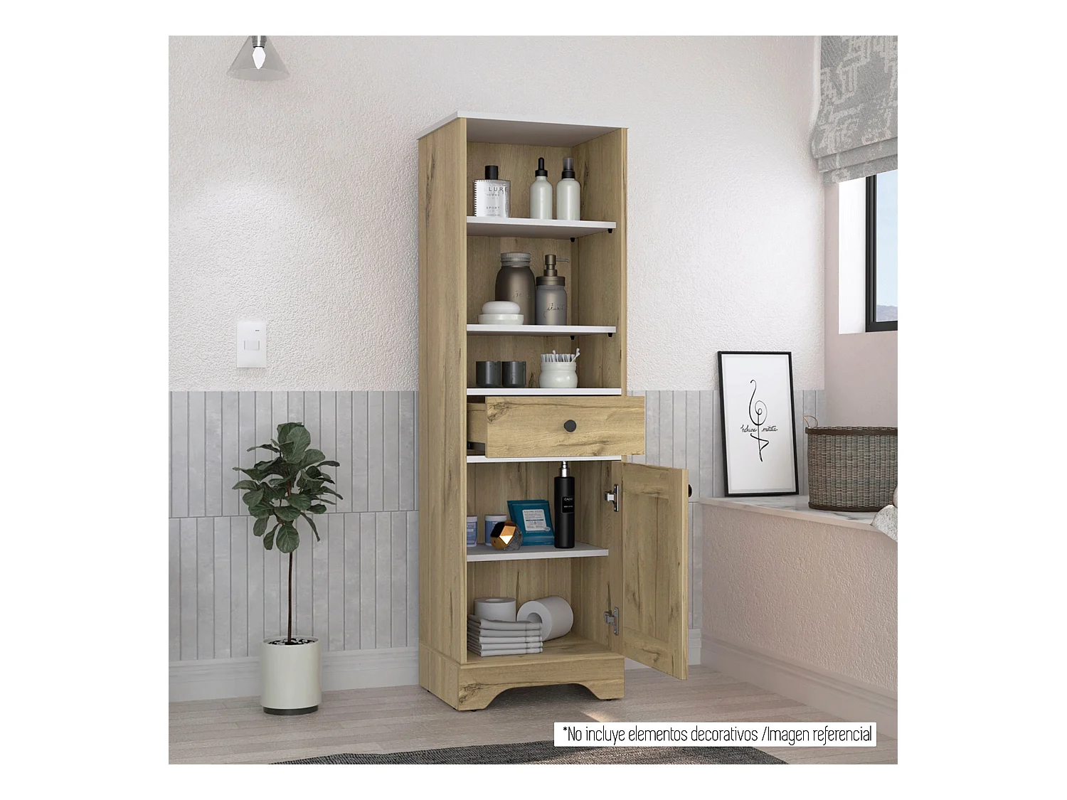 Colonna bagno Malaga, con cassetto 142 CM L X 44 CM P X 36 CM L X 36 CM P. Bianco / Duna