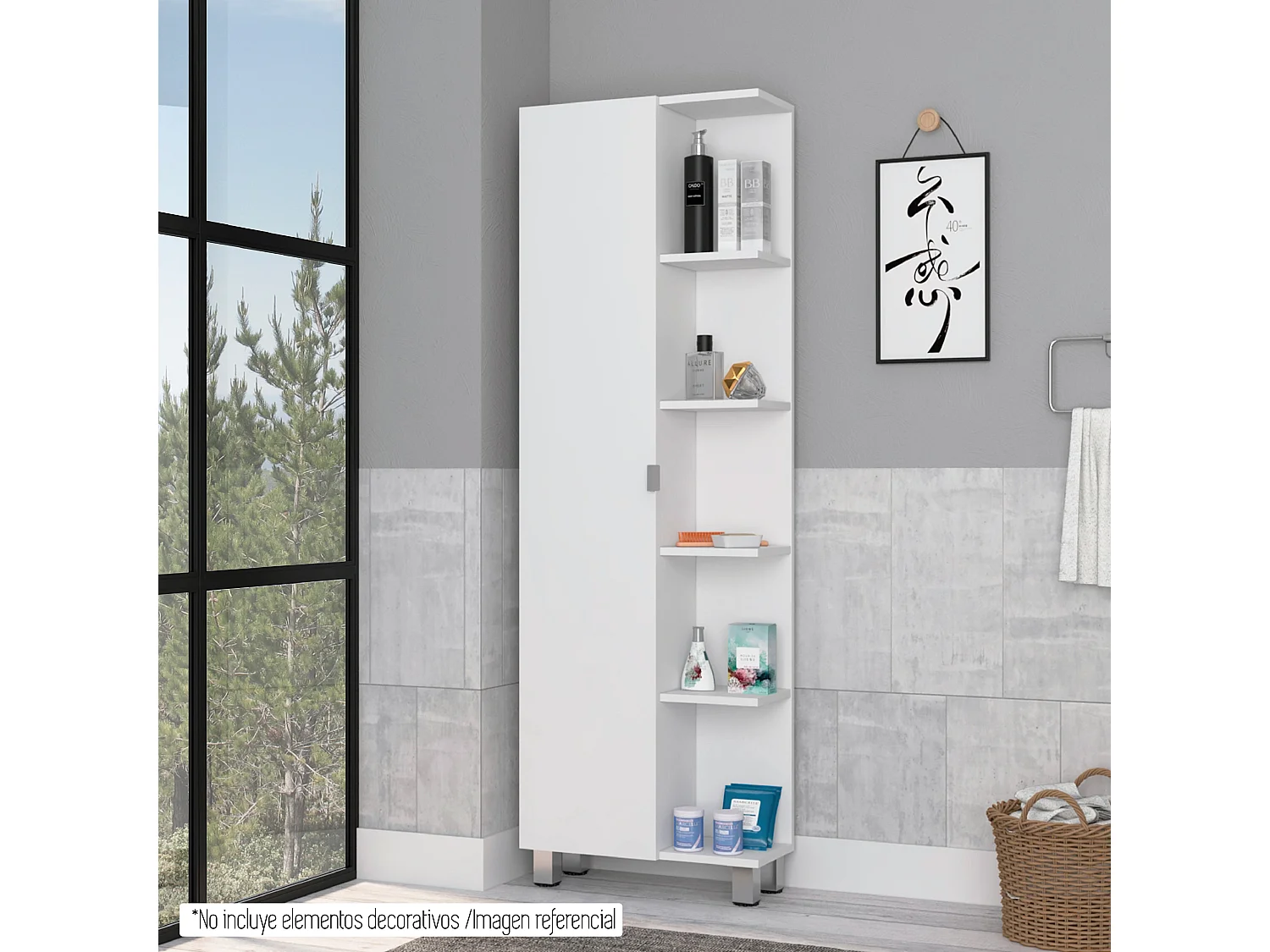 Columna esquinera de baño Malaga, con estantería 158 CM A X 51.2 CM An X 21.5 CM P Blanco