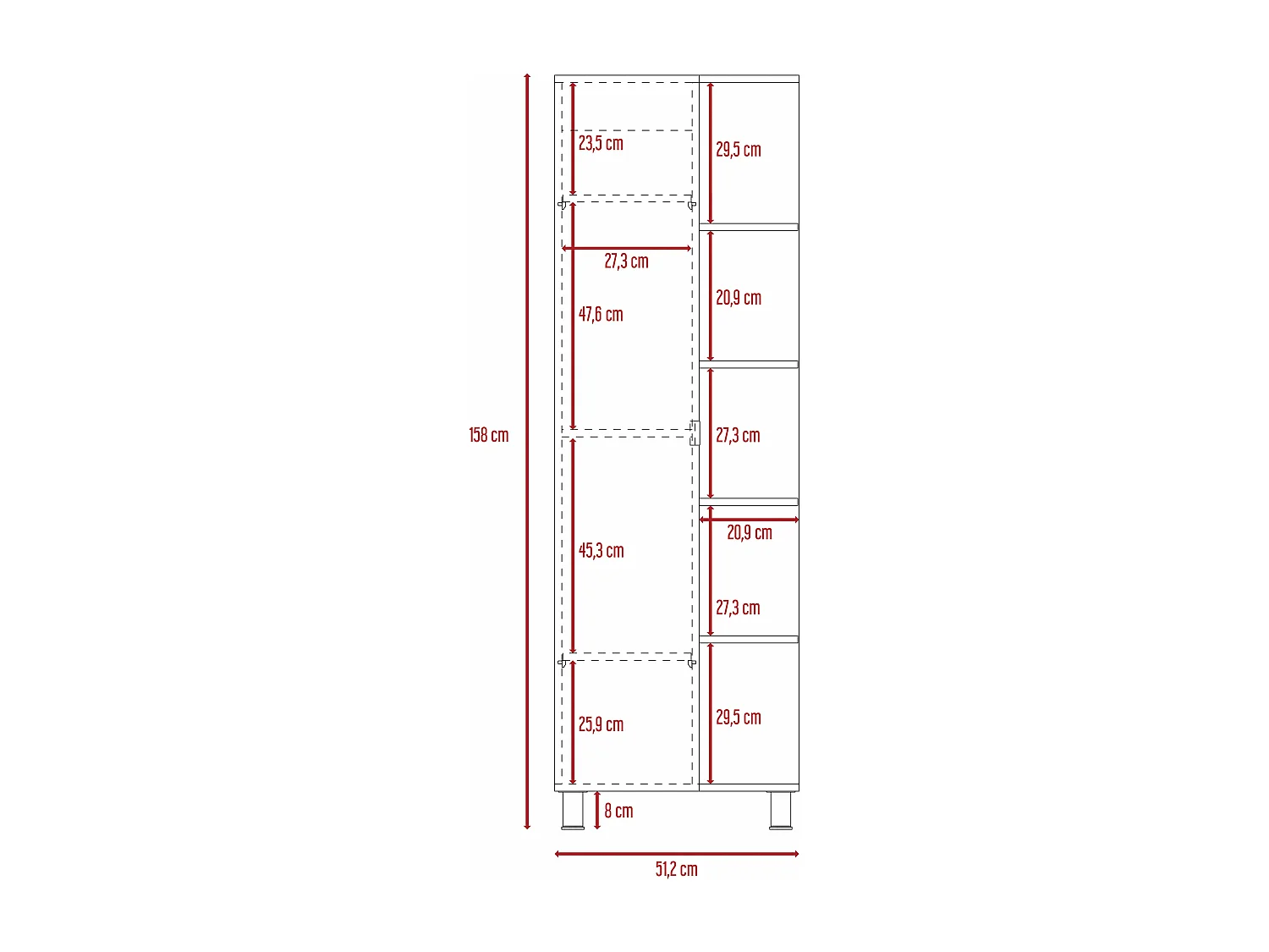 Columna esquinera de baño Malaga, con estantería 158 CM A X 51.2 CM An X 21.5 CM P Blanco