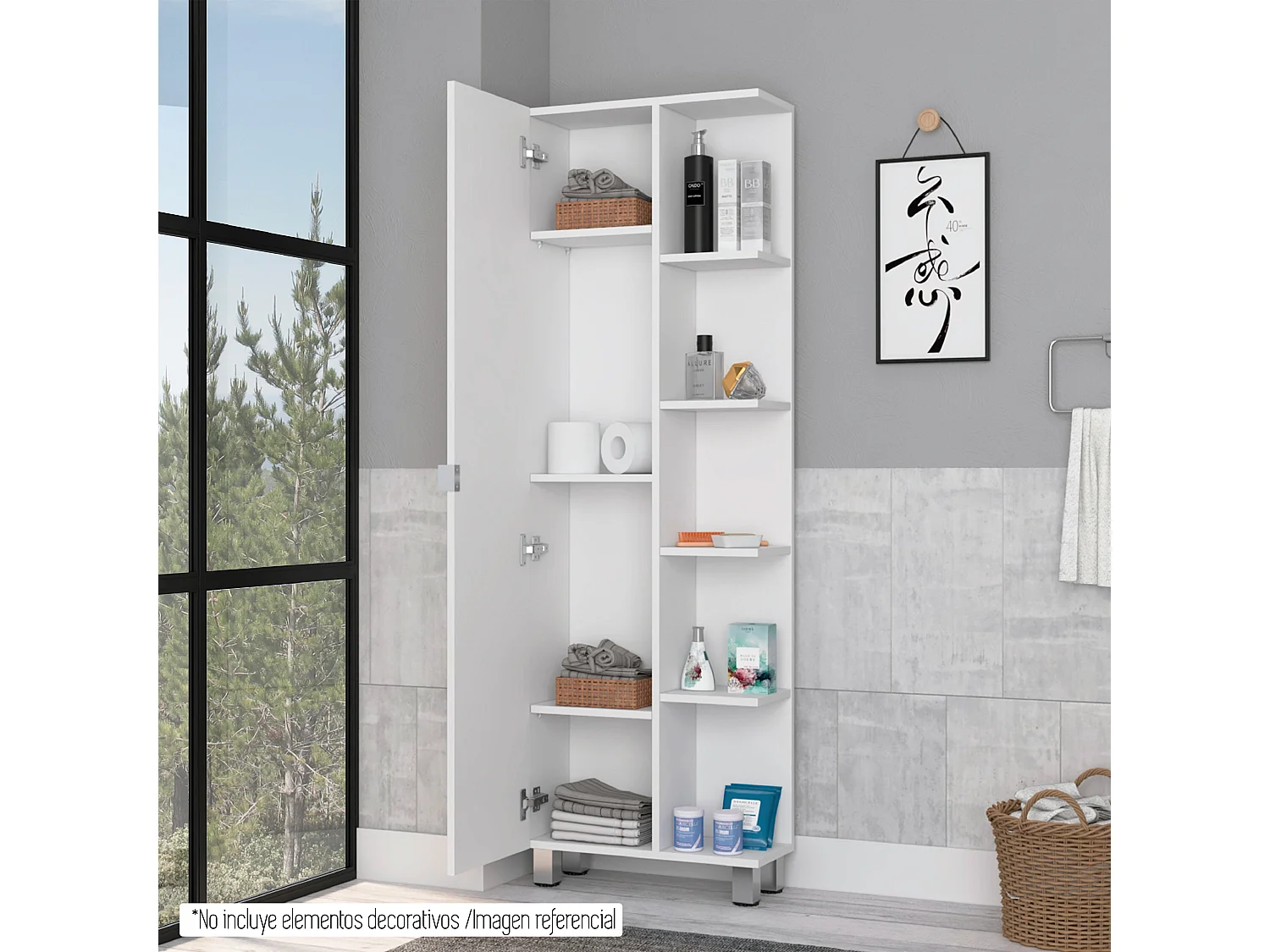 Columna esquinera de baño Malaga, con estantería 158 CM A X 51.2 CM An X 21.5 CM P Blanco