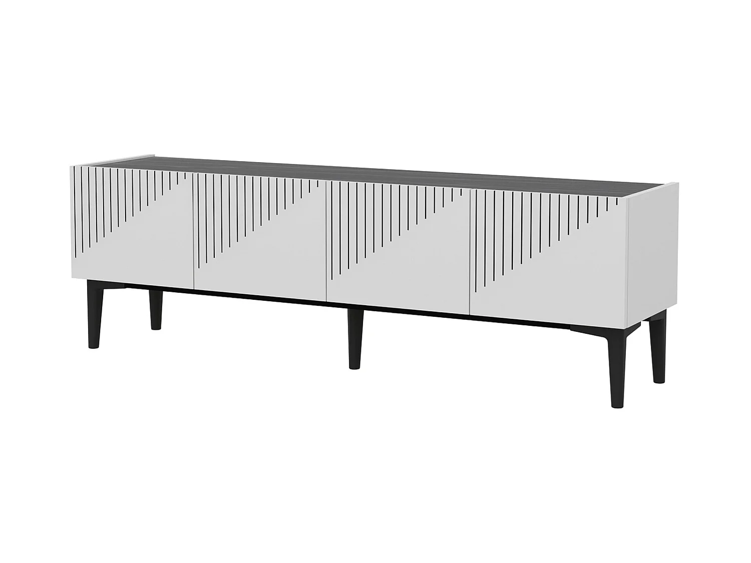 Meuble TV Oppdal à 2 portes avec espace de rangement 45 x 154 x 37 cm blanc / marbre noir [en.casa]