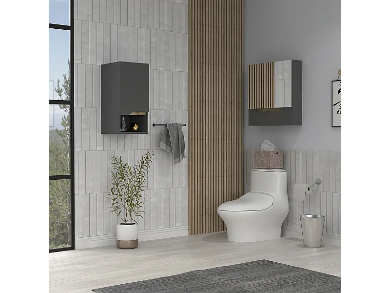 Ensemble Laurent, armoire murale avec miroir + armoire suspendue, 62/72 à CM x 60/30.1 un cm x 15/33 P CM, plomb / Duna