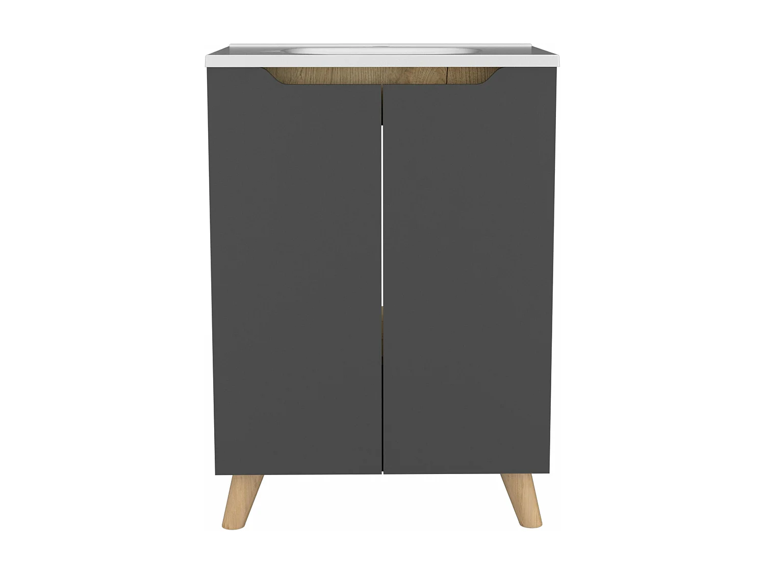 Set Laurent, mobile a muro con specchio + mobili da bagno in piedi con lavandino, 62/86 a cm x 60/60 an cm x 15/45.5 p cm, piombo/dune