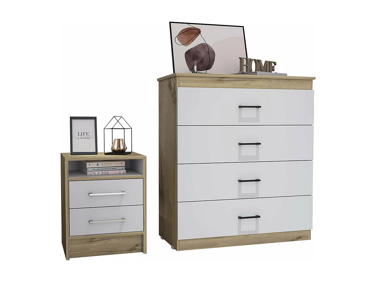 Conjunto Eter, Mesita De Noche + Comoda 4 Cajones