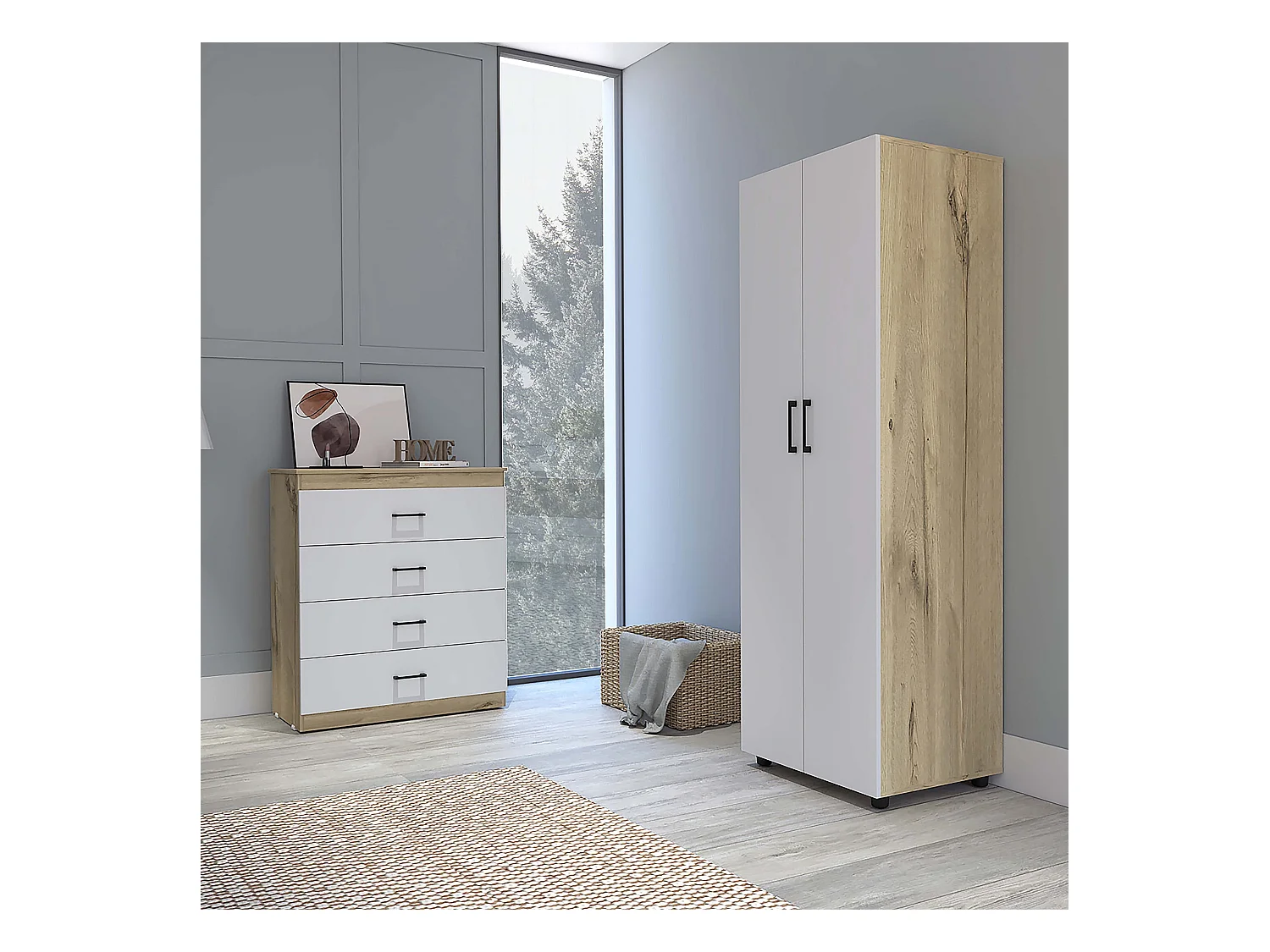 Conjunto Eter, Comoda 4 Cajones + Armario 2 Puertas