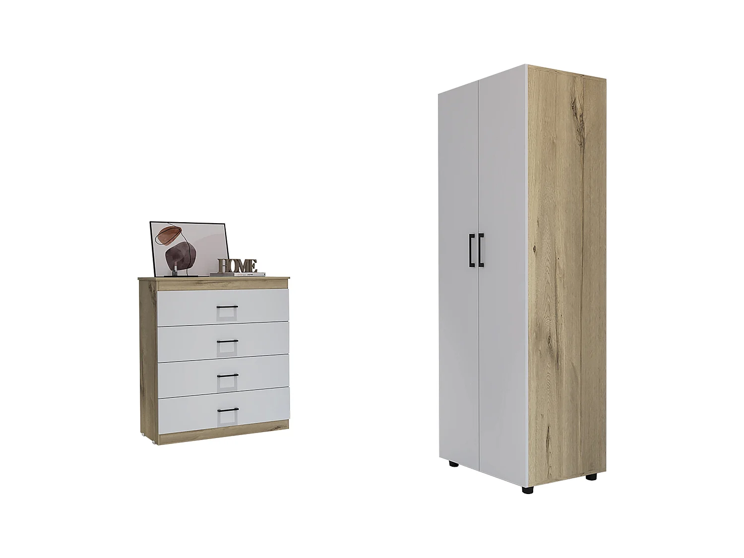 Conjunto Eter, Comoda 4 Cajones + Armario 2 Puertas