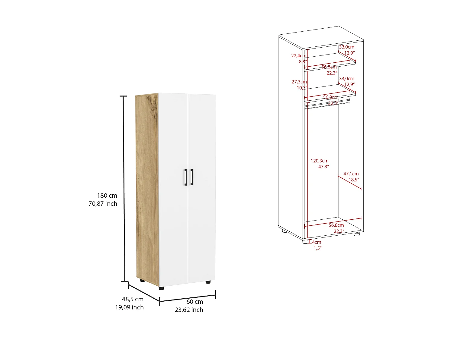 Conjunto Eter, Comoda 4 Cajones + Armario 2 Puertas