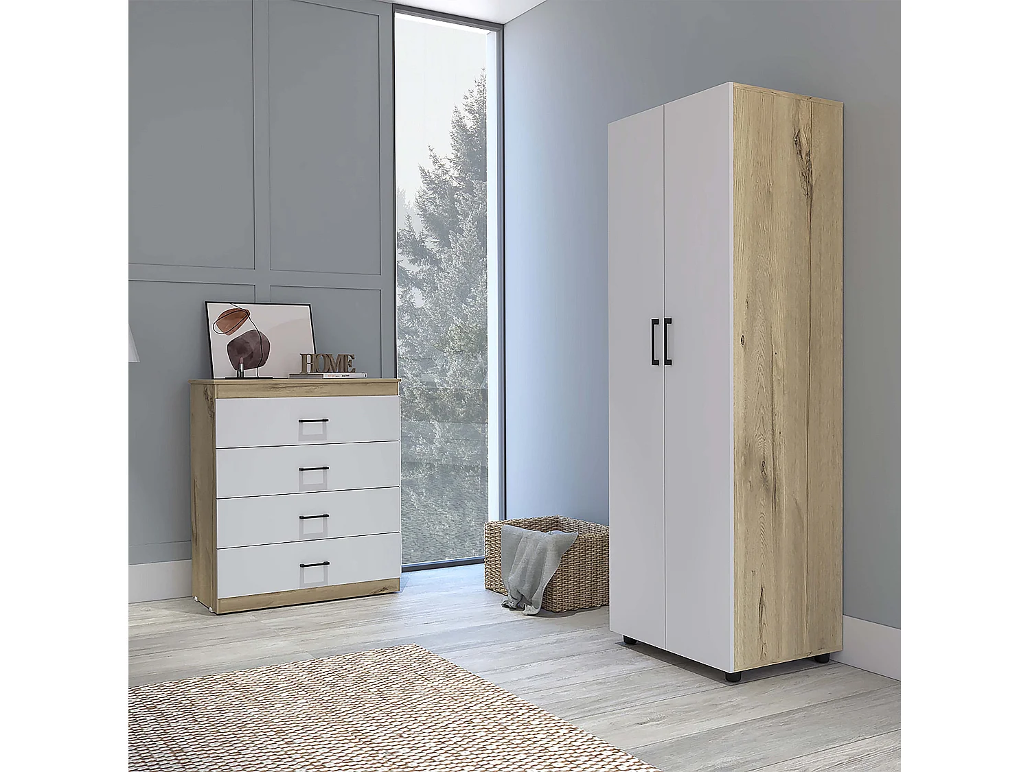 Conjunto Eter, Comoda 4 Cajones + Armario 2 Puertas