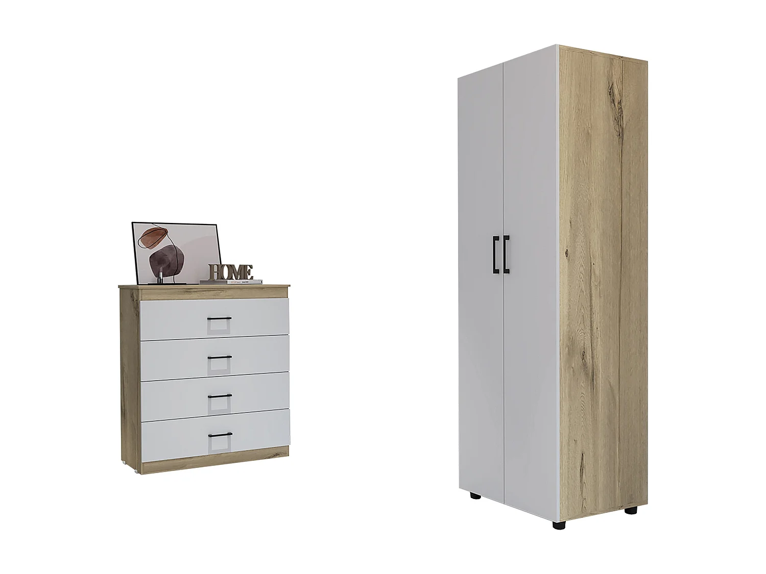 Conjunto Eter, Comoda 4 Cajones + Armario 2 Puertas