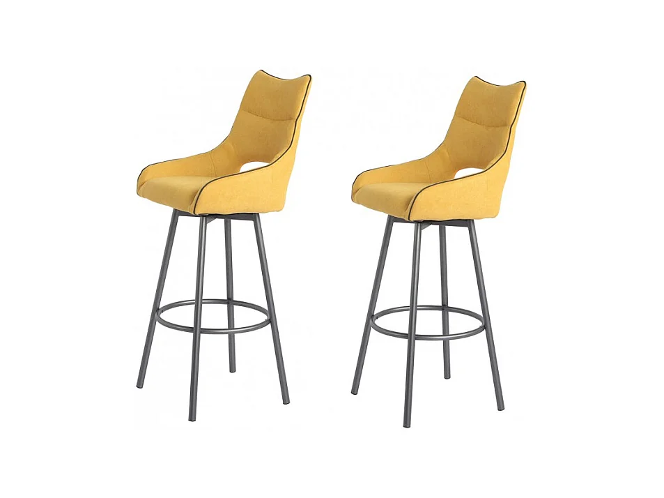 Lot de 2 chaises de bar pivotantes tissu jaune avec passepoil - ROY