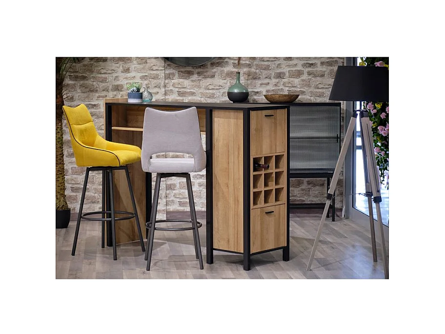Lot de 2 chaises de bar pivotantes tissu jaune avec passepoil - ROY