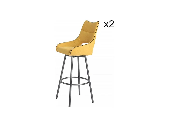 Lot de 2 chaises de bar pivotantes tissu jaune avec passepoil - ROY