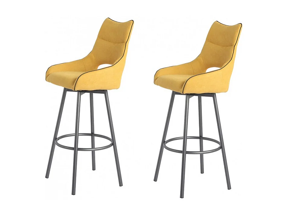 Lot de 2 chaises de bar pivotantes tissu jaune avec passepoil - ROY