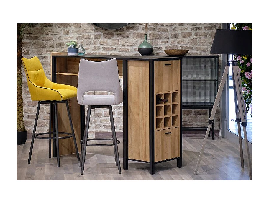 Lot de 2 chaises de bar pivotantes tissu jaune avec passepoil - ROY