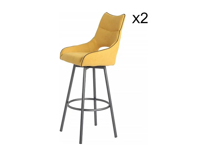Lot de 2 chaises de bar pivotantes tissu jaune avec passepoil - ROY