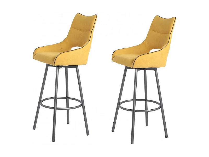 Lot de 2 chaises de bar pivotantes tissu jaune avec passepoil - ROY