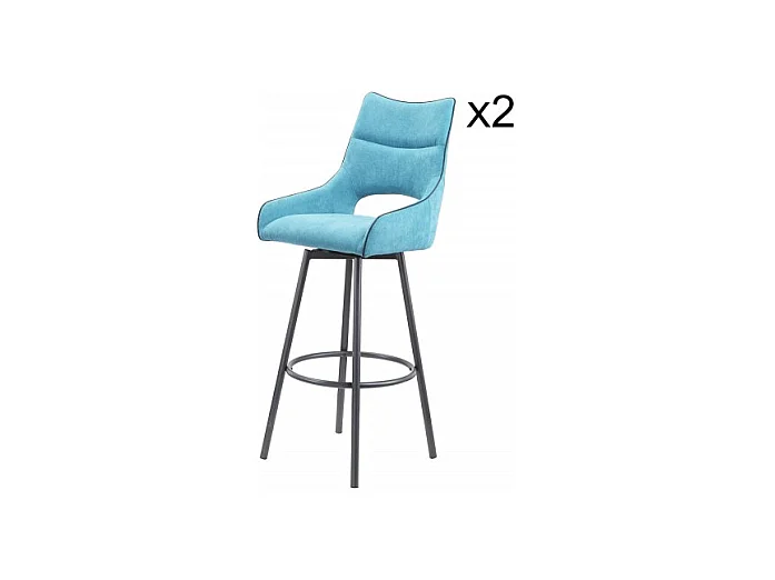 Lot de 2 chaises hautes de bar tissu bleu - ROY