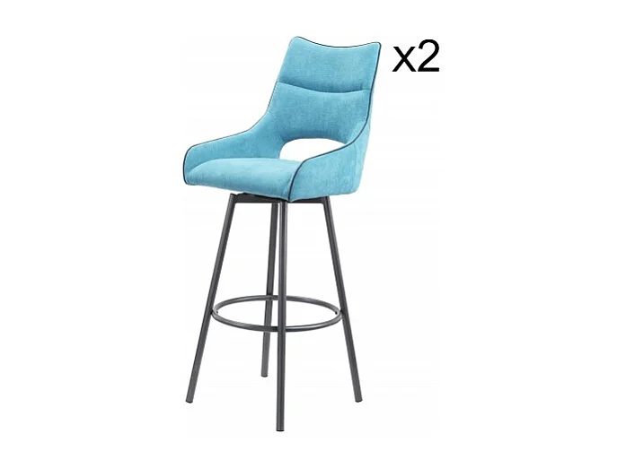 Lot de 2 tabourets de bar tissu bleu pieds métal gris - ROY
