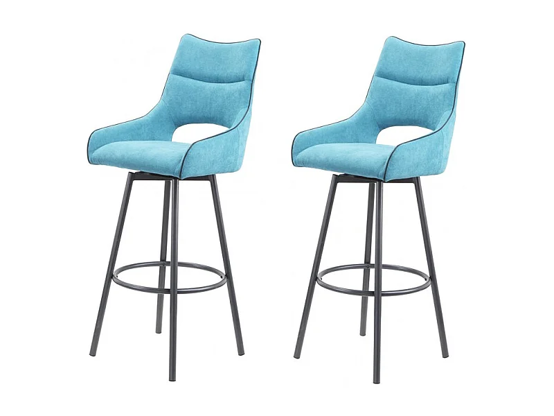 Lot de 2 tabourets de bar tissu bleu pieds métal gris - ROY