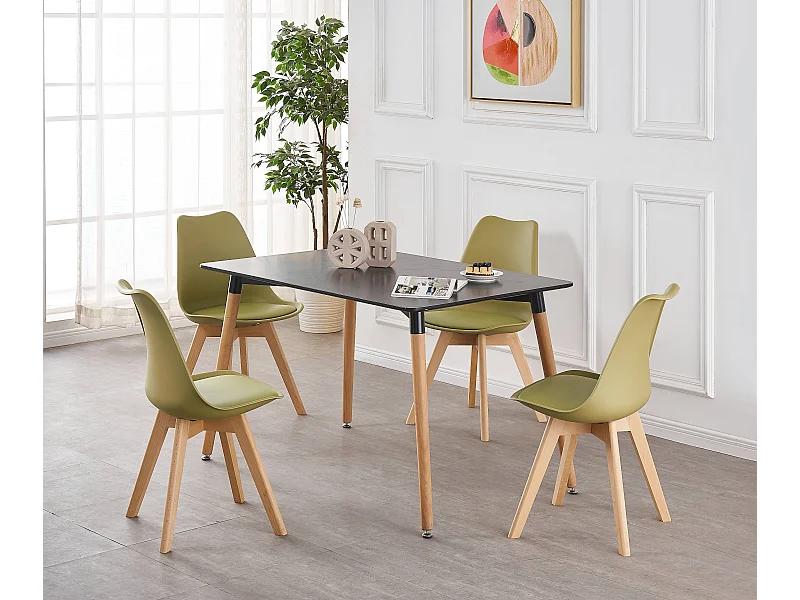 LORENZO HALO - Ensemble Salle à Manger Moderne - Table Noire + 4 Chaises Vertes - Design Scandinave