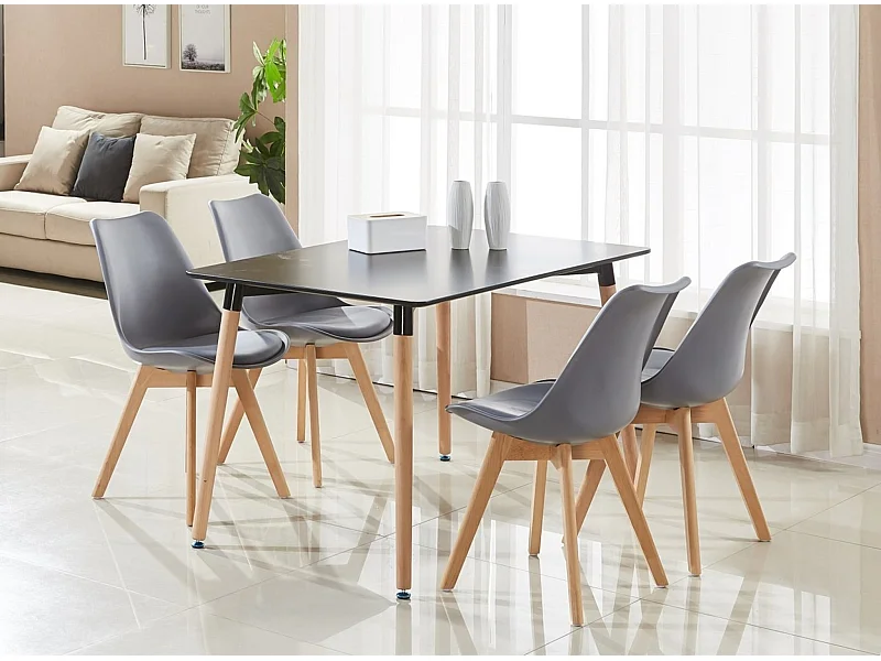 LORENZO HALO - Ensemble Salle à Manger Moderne - Table Noire + 4 Chaises Grises - Design Scandinave