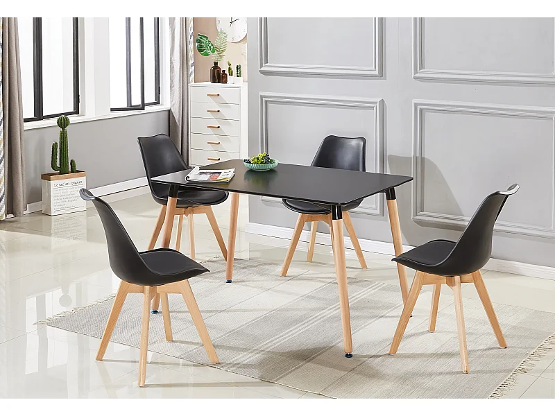 LORENZO HALO - Ensemble Salle à Manger Moderne - Table Noire + 4 Chaises Noires - Design Scandinave