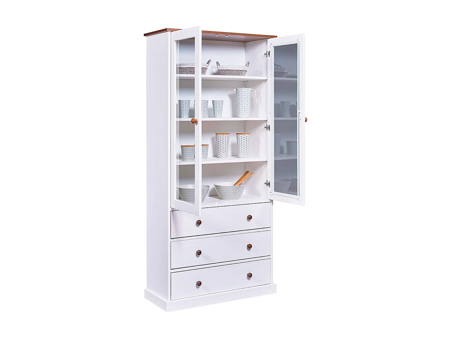 SOCOA - Vitrine 2 Portes 3 Tiroirs en MDF Laqué Blanc