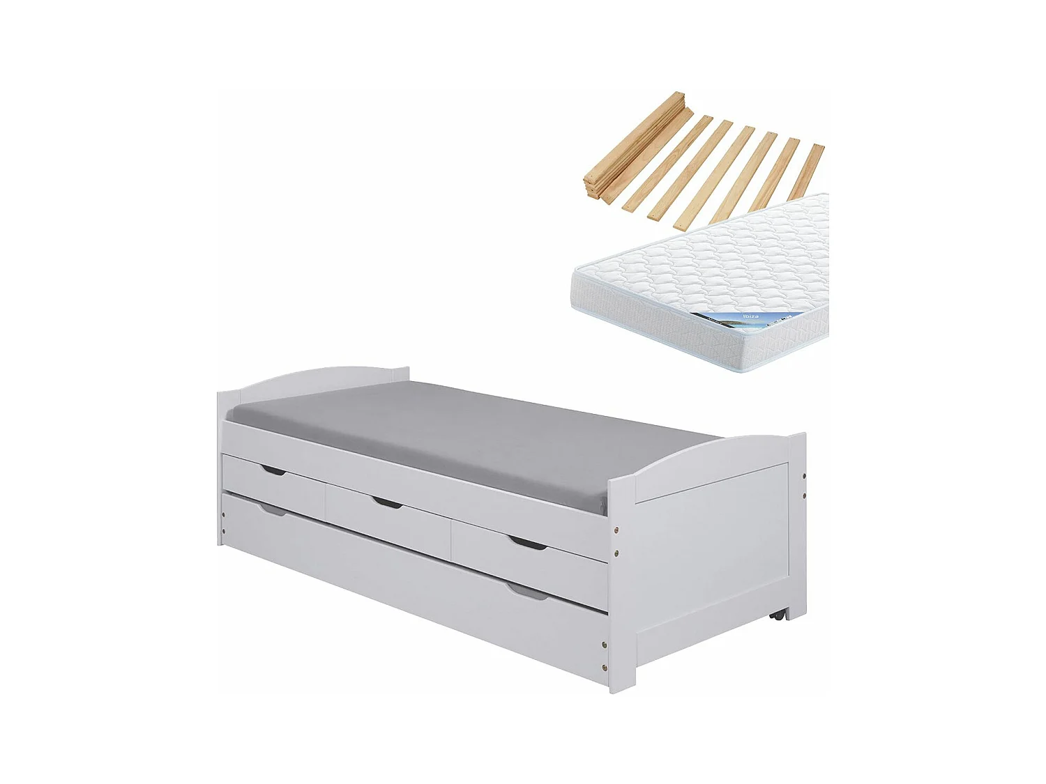 SYDNEY - Pack Lit à Tiroirs 90x200 + 1 Matelas Ibiza