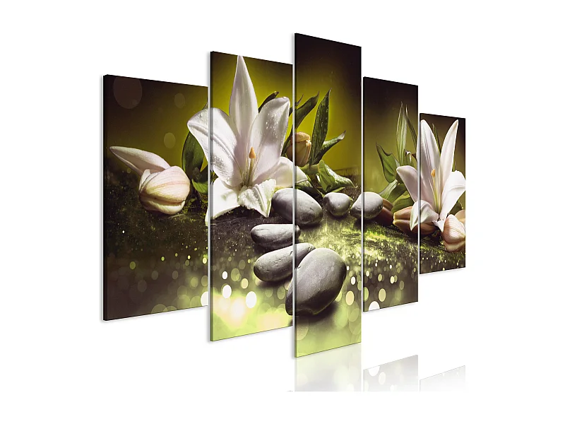 Quadro - Lilies and Stones (5 Parts) Wide Green - 100x50