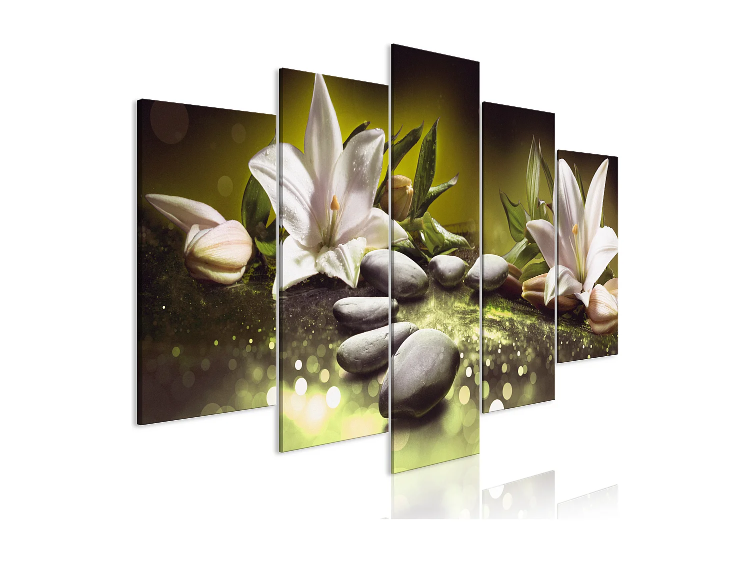 Quadro - Lilies and Stones (5 Parts) Wide Green - 100x50