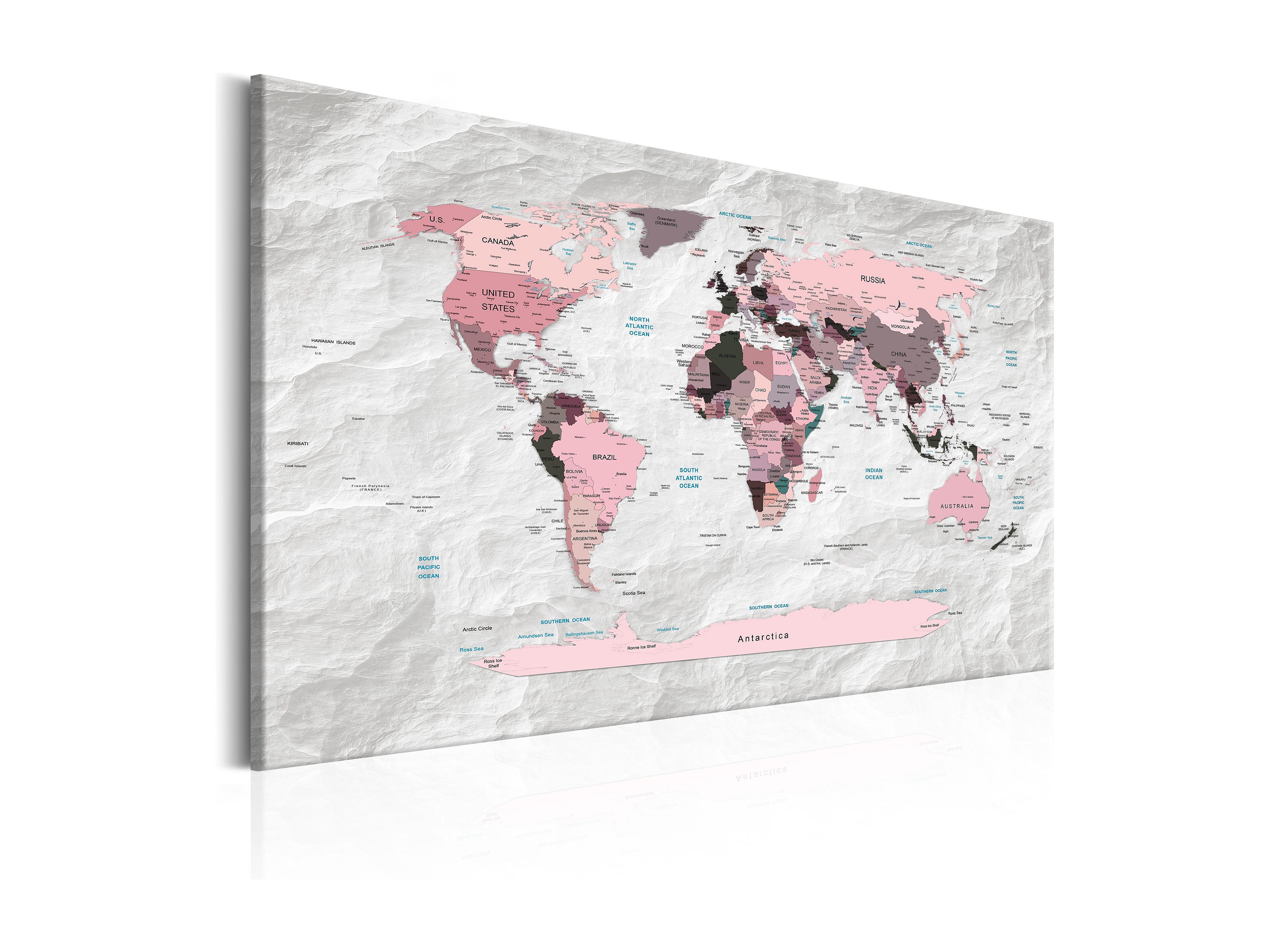 Quadro - World Map: Pink Continents - 90x60